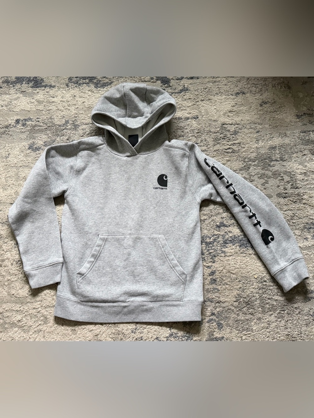 Carhartt Kids Youth Gray Logo Sleeve Hoodie Size M 10-12